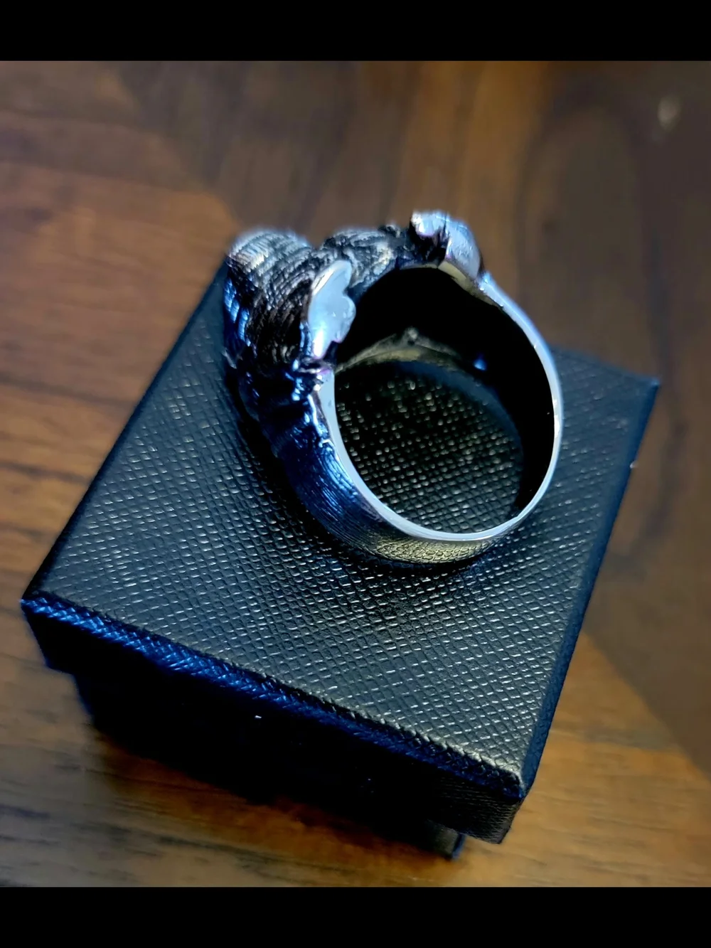 Sterling-Style Black Pit Bull Dog Head Ring - Unbranded
